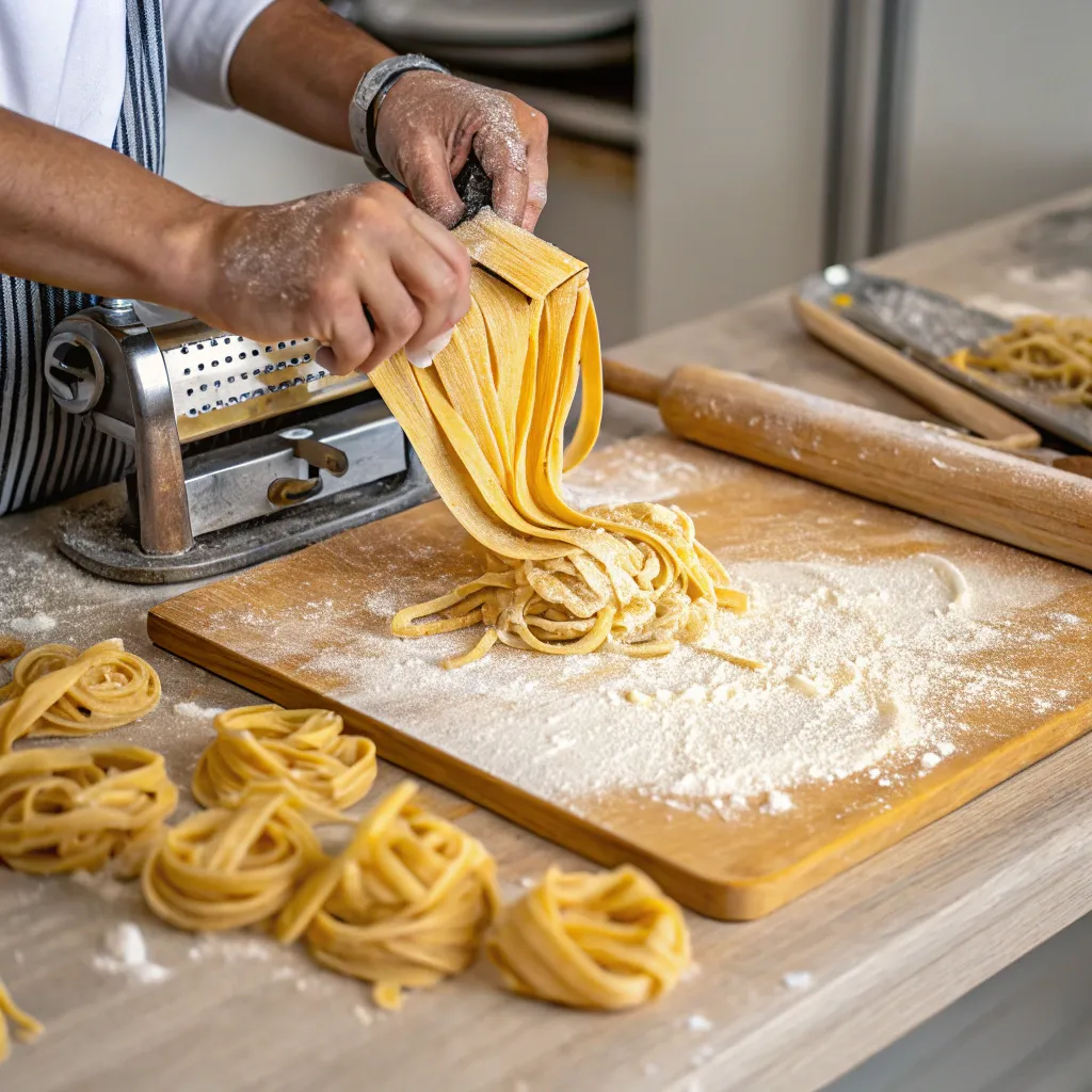 Fresh pasta being made by hand